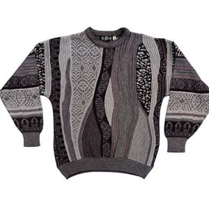 Vintage Alan Stewart Sweater Multicolor Hip Hop 3D Knit Outdoor Dad Men's L